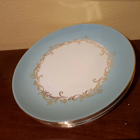 Vintage Lifetime Wedding China Co. Semi-Vitreous Gold Turquoise Crown Set